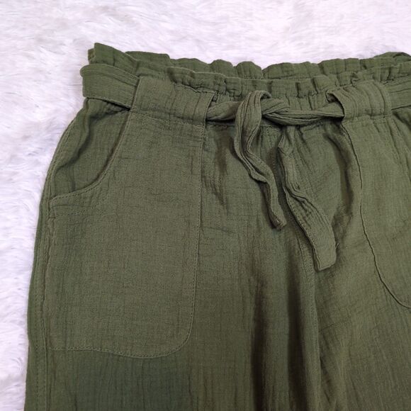 Lot 2 Cat & Jack Girls XL Cotton Gauze Jogger Pants Gray Green Tie Waist Pockets - Picture 3 of 13
